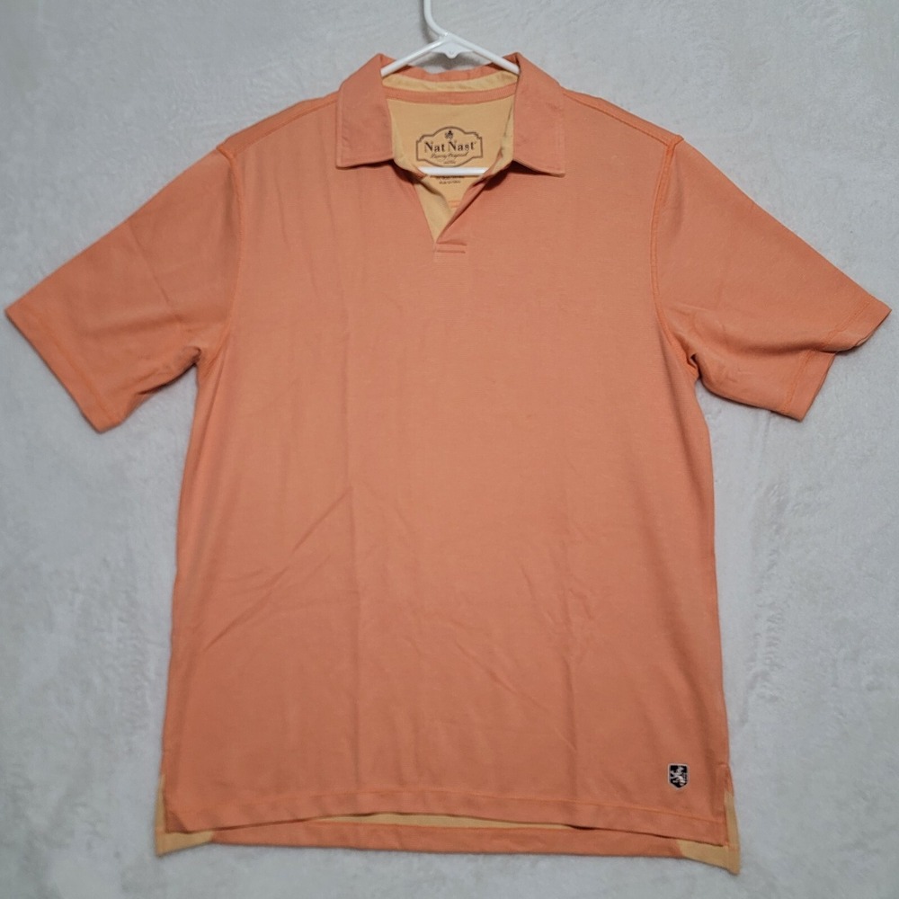 NAT NAST Mens Polo Shirt Sz M Medium Orange Bellini Short Sleeve Casual